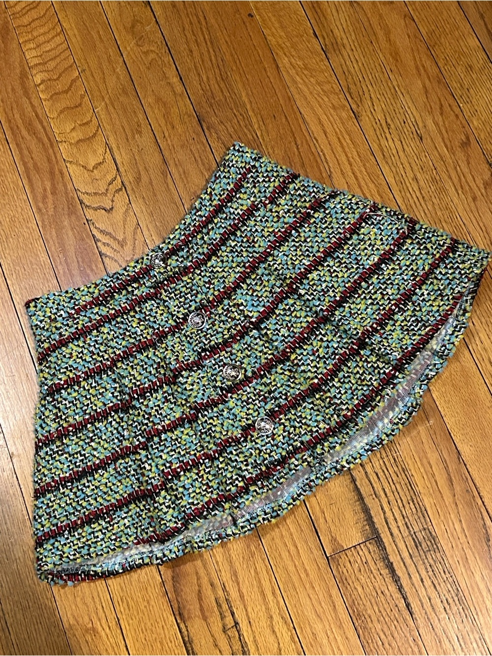 AKIRA Multicolor Tweed Mini Skirt in Green, Red, Yellow, Blue